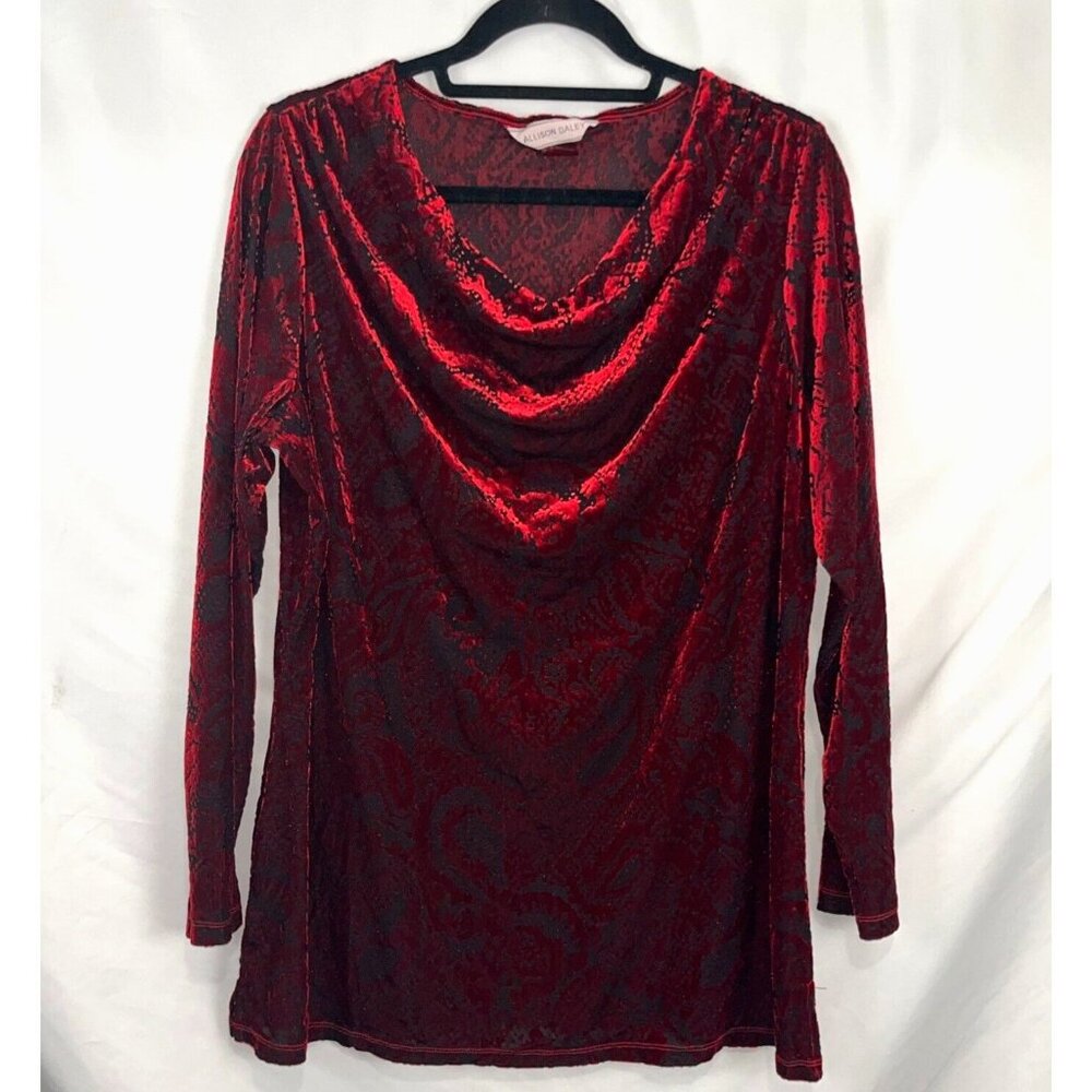 Alison Daley Red Velvet and Black Mesh Fairygoth Holiday Blouse Womens Size L
